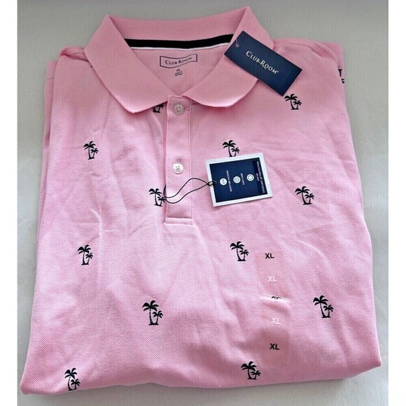 Club Room Mens Shady Palm Print Polo Shirt Short Sleeve Cotton Cupid Blush Sz XL - Picture 3 of 6